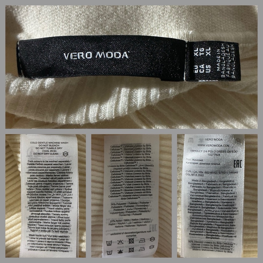 Vero Moda Holly 2/4 Polo Dress Tall Ribbed T-Shirt Midi Cream Dress XL - Picture 15 of 15